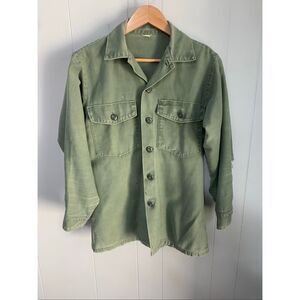 Vintage Military Army Green Button Up Shirt